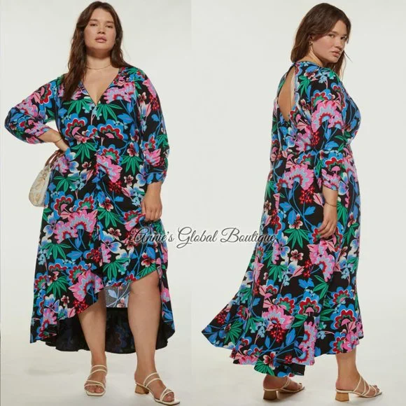 NWT ANTHROPOLOGIE Ruched Floral Maxi Dress. - Picture 4 of 16